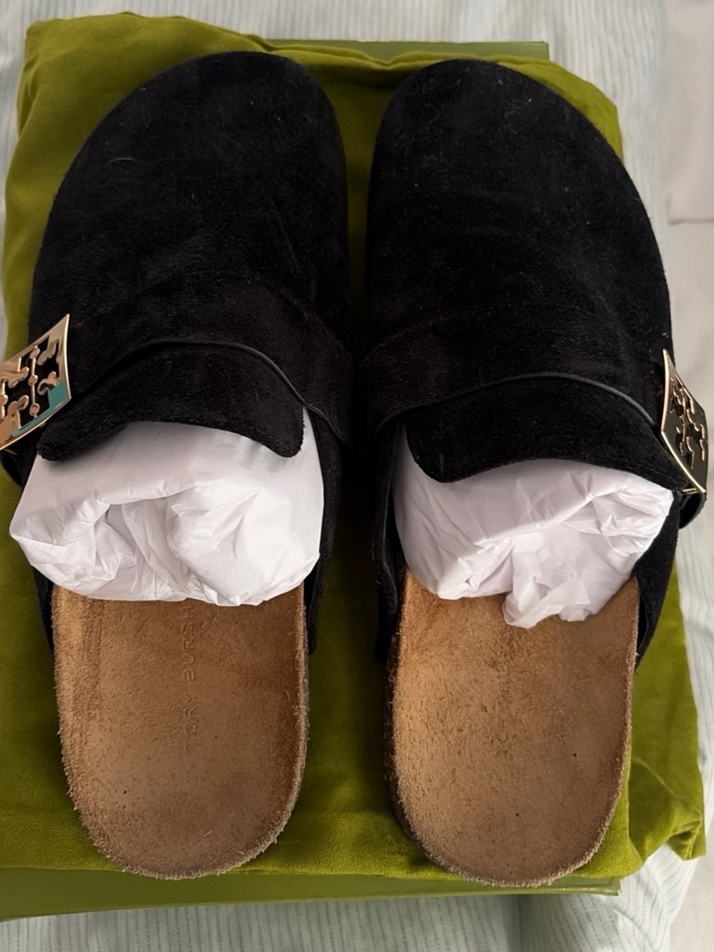 Tory Burch Women’s Black Suede Slip-On Clog with Buckle